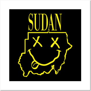 Vibrant Sudan Africa x Eyes Happy Face: Unleash Your 90s Grunge Spirit! Smiling Squiggly Mouth Dazed Happy Face Posters and Art